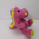 Dinosaur Dragon Plush Toy Stuffed Animal Pink & Yellow, Horns, Spine 6" tall