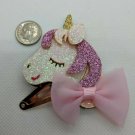 Glitter Felt Unicorn Pony Snap Hair Clip Pink/White/Gold, Mesh Bow