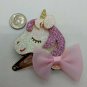 Glitter Felt Unicorn Pony Snap Hair Clip Pink/White/Gold, Mesh Bow