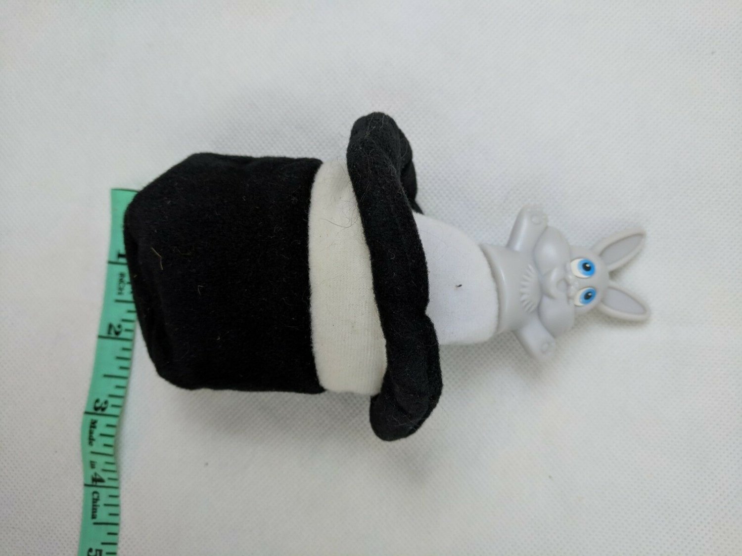 Plastic Bunny Rabbit in Plush Top Hat Finger Puppet Toy