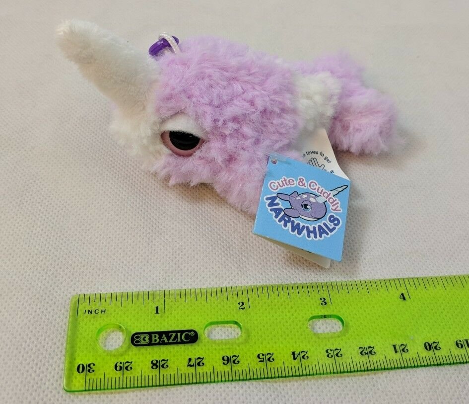 Applause Narwhal Mini Plush Keychain 3" Shaggy Pastel Purple Very Soft! NWT
