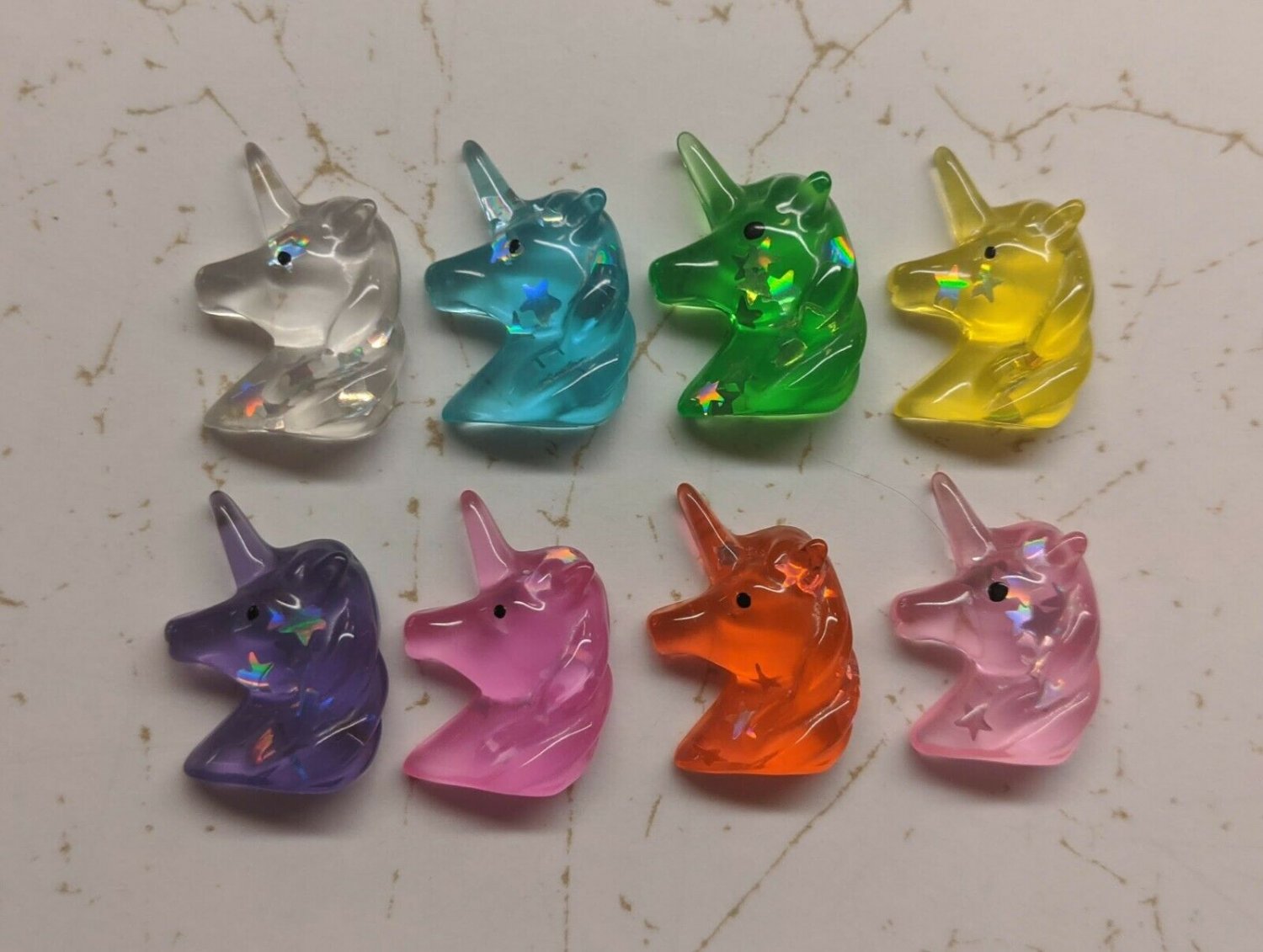 Unicorn Craft Embellishment Flatback Clear Resin Heads 21mm Lot of 8 Different