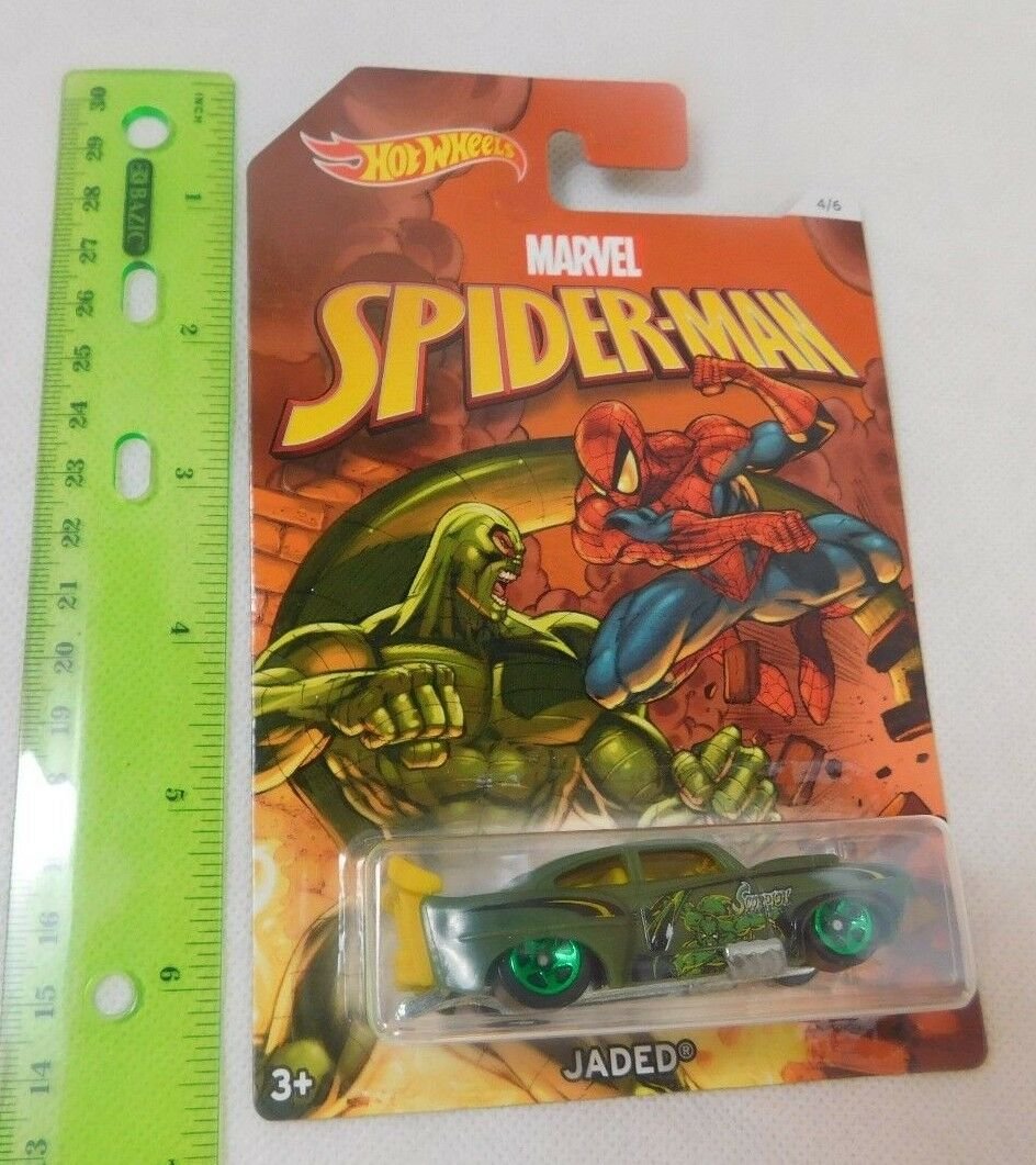 Marvel Spider-Man Hot Wheels Diecast JADED Car Green, Yellow Spoiler MOC 4/6