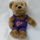 Hallmark Cards Plush Kiss Kiss Teddy Bear Purple Heart Overalls 10"