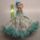 Confused Girl Keychain Doll 11.5" Tall Aqua, Green, Silver Foil Skirt, Lace
