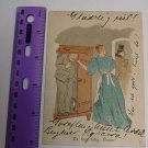 Used Card VTG Danish Language Woman Hiding Man in Wardrobe, Approaching Husband