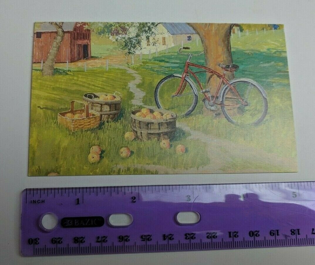 Current Inc Flanagan's Way Note Card w/ Peach Crisp Recipe Rural Bike Apples