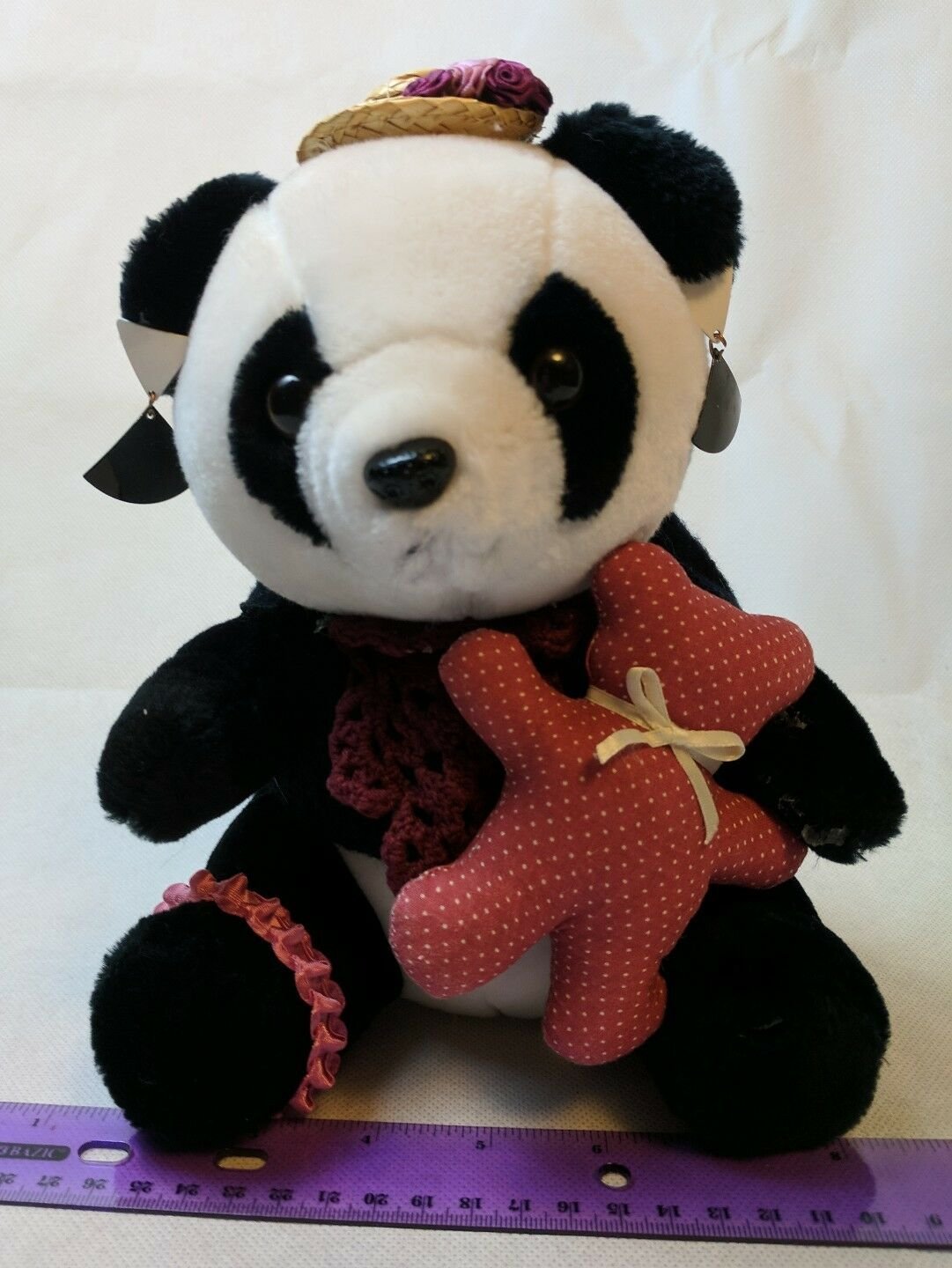 Logo Bear 1985 Black/White Panda Bear Plush Stuffed Animal w/ Teddy, Hat
