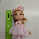 Confused Girl Keychain Doll 4.5" Braided Pigtails Lt Pink Dress, Rose, Ribbons