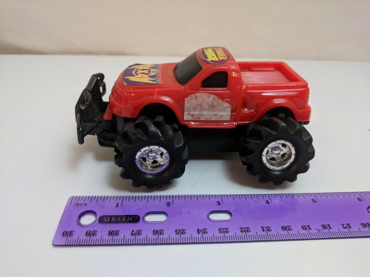 Power Tough Red Plastic Toy Monster Truck 5" Long NOT WORKING/FOR PARTS/REPAIR