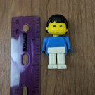 Lego Mini Figure 2" Large Head, Child, Black Hair, Blue & White Body