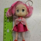Confused Girl Keychain Doll 4.5" Pink Halter Dress, Bow, Hat Veil, Anime Eyes