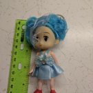 Confused Girl Keychain Doll 4.5" Blue Halter Dress, Bow, Hat Veil, Anime Eyes