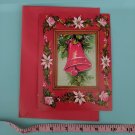 Vintage Artis Christmas Card Unused Cut-out Bell, Holly, Poinsettia Flowers