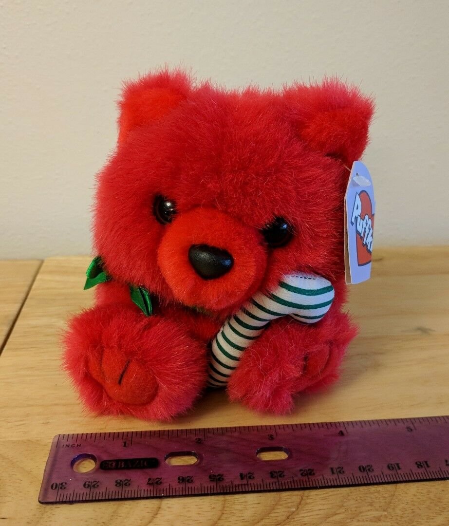 JANGLES THE RED CHRISTMAS BEAR Plush Puffkins Original Swibco w/ creased tag