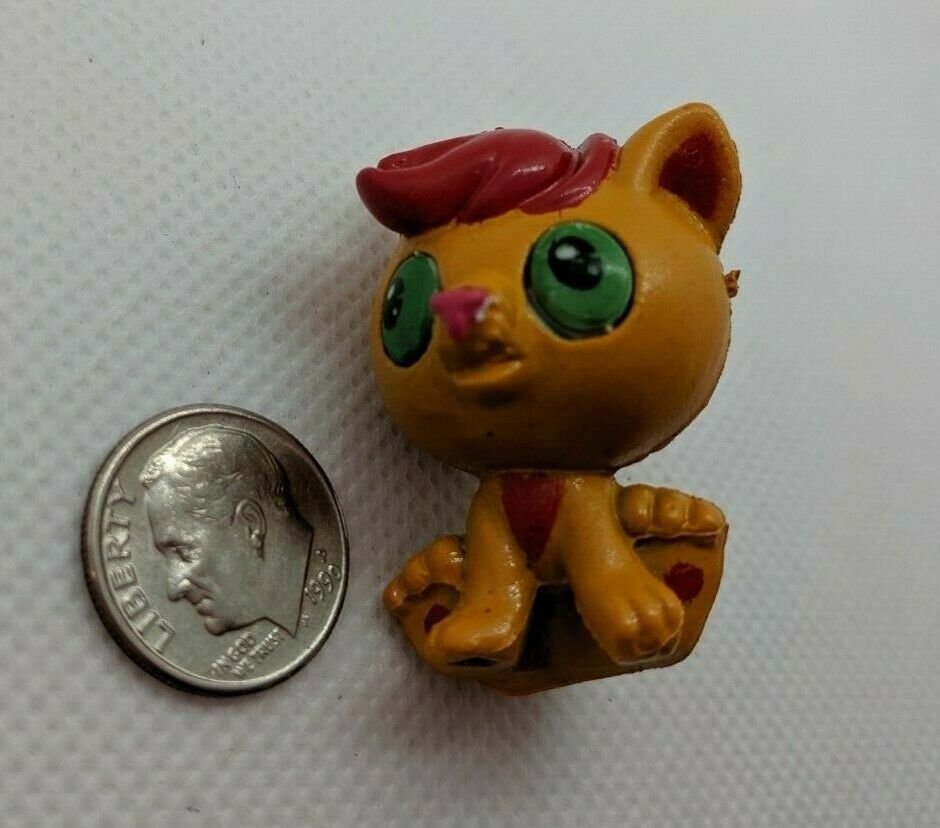 Plastic Cat Kitten Figurine Doll Pet 1.5" Tall Tan & Red Sitting Kitty