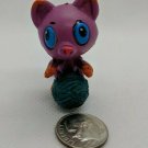 Plastic Cat Kitten Figurine Doll Pet 1.5" Tall Purple/Orange Kitty w/ Yarnball