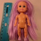 Little Girl Toddler Doll 4" Long Purple Hair, Painted Shoes, Nude 4 Play/OOAK