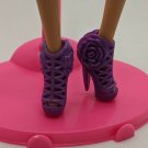 Fashion Doll Purple Lattice & Rose High Heel Shoes Fits Curved Foot Barbie
