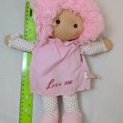 12" Kamar Soft Rag Doll Cloth LOVE ME Pink Bonnet & Dress, Polka Dot Body
