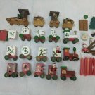 VTG Christmas Wood Noel Trains Mini Candle Holders Santa, Holly, Berries, Bear