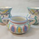 Vietri Italy Colore Sugar Bowl & 2 Handle Cups Pastel Vintage 1986 Chipped