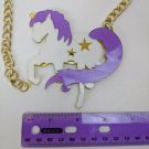Acrylic Unicorn White/Purple Oversize Necklace Pendant *BROKE-READ*