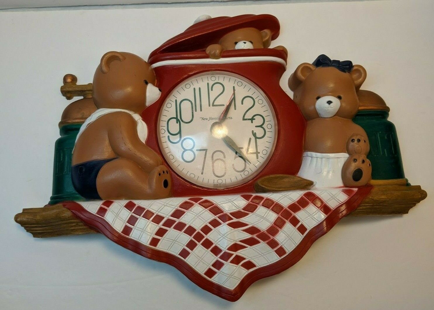 Burwood Products Plastic Clock Teddy Bears & Cookie Jar **NOT WORKING**