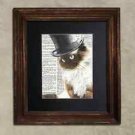 Steampunk Cat - Dictionary Art: Quizzical Ragdoll Cat in Top Hat