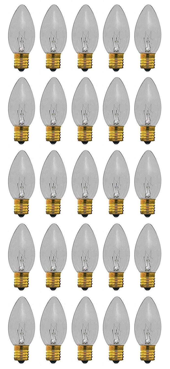 25 Qty. Halco 7W C9 CL INT 130V Halco C9CL7 7w 130v Incandescent Clear Lamp Bulb