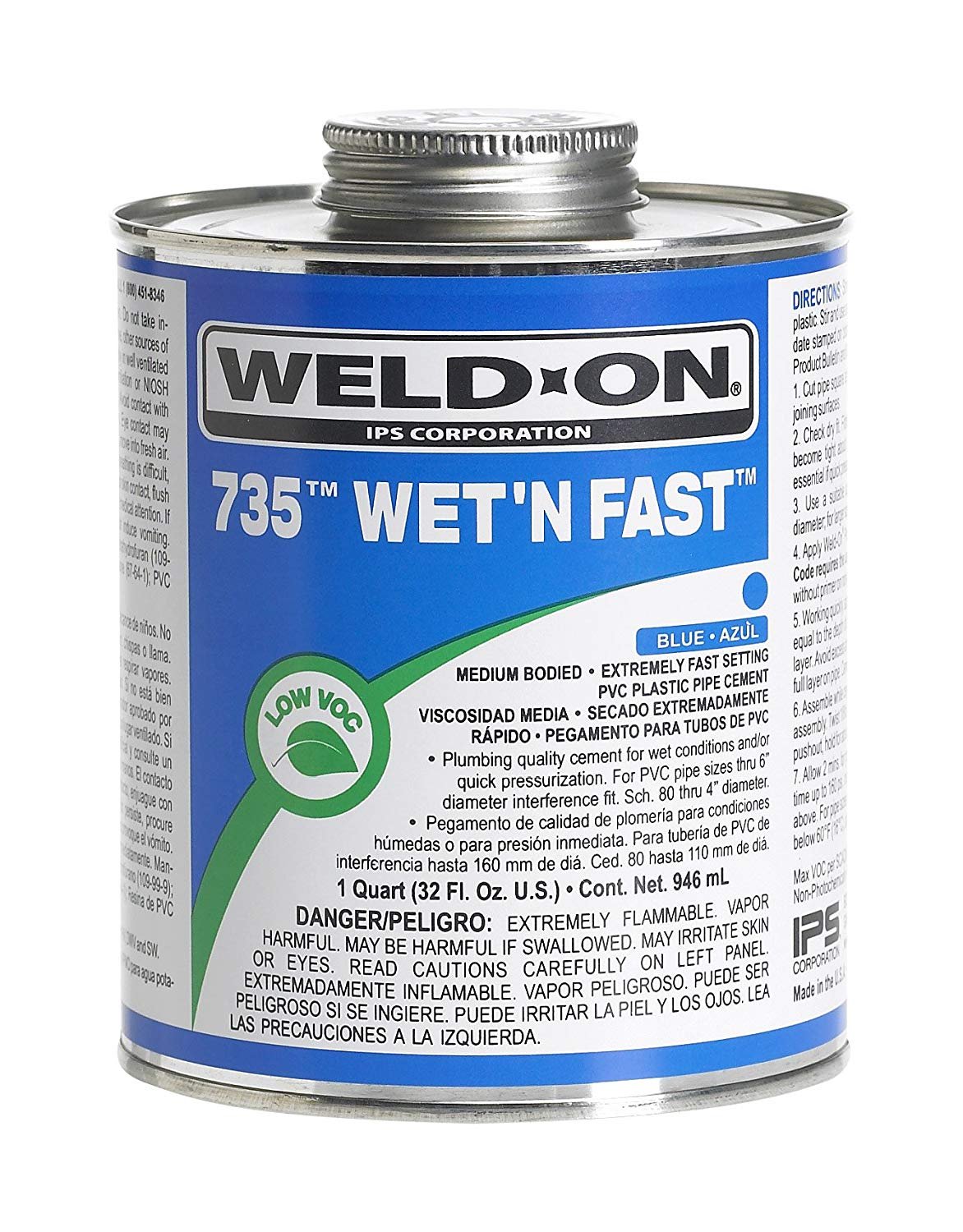 IPS CORPORATION GIDDS-451200 PVC Weld On Cement Wet N Fast Blue 1/4 Pint