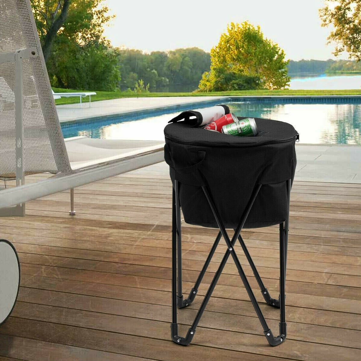 Portable Folding Tub Ice Cooler with Stand & Travel Bag