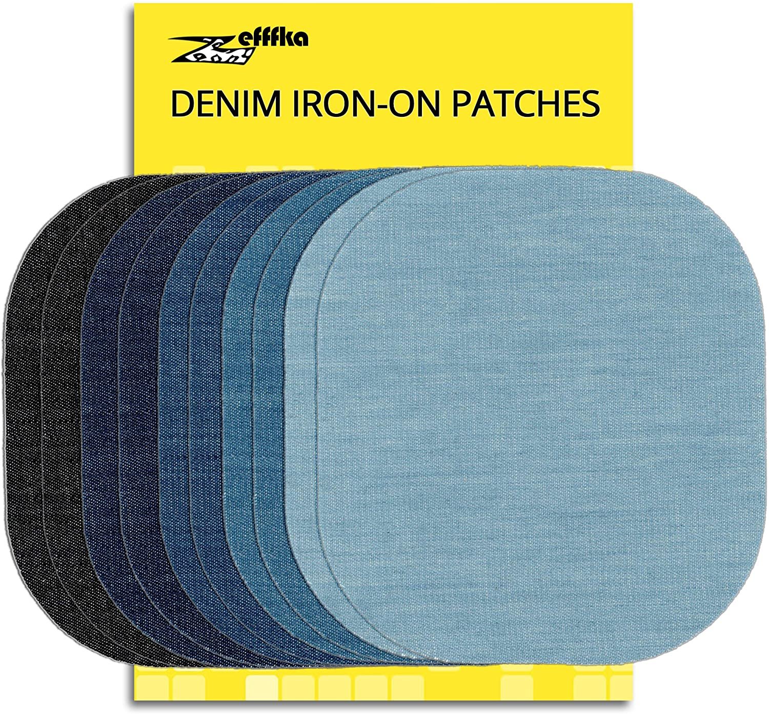 ZEFFFKA Premium Quality Denim Iron on Jean Patches No-Sew Shades of Blue Black 1