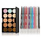 15 Colors Contour Concealer Palette + 12 Pcs Colorful Eyeshadow Eyeliner