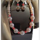 Necklace Set Women Earrings Agate Gemstone Beads Red Crystal 4256