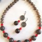 Necklace Set Women Earrings Agate Gemstone Beads Red Crystal 4256