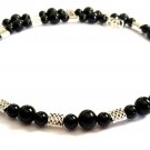 Men Necklace Male Obsidian Black Gemstone Tibetan Silver Beads 4072