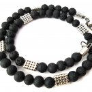 Necklace Men Male Choker GemStone Matte Black Hematite Tiger Eye Lava Beads 4054