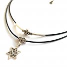 Women Necklace Pendant Cord Leather Magen David Religious Jewelry