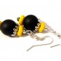 Earrings Black Yellow Natural Matte Onyx Czech Beads 7008
