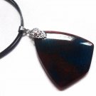 Pendant Women Necklace Leather Cord Natural Gemstone Brown Blue Agate 1407