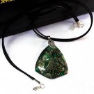 Pendant Women Necklace Leather Cord Natural Gemstone Green Sea Jasper 1390