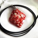 Pendant Women Necklace Leather Cord Natural Gemstone Red Broken Shell 1377