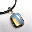 Pendant Women Necklace Natural Gemstone Leather Cord Frame White Opalite
