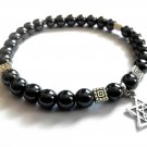 Bracelet Double Stretch Men Magen David Male Elastic Natural Hematite Beads Jewish Religion 4077