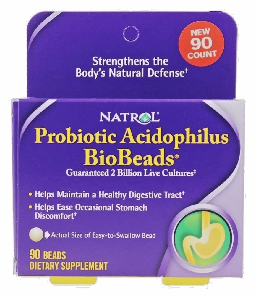 Natrol Probiotic Acidophilus BioBeads Helps Digestive Tract 90 Beads