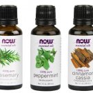 NOW Essential Oils 1 fl. oz 30 ml 3 Pcs Set Rosemary,Cinnamon Cassia,Peppermint