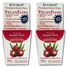 2 Pack Eco-Dent Premium Dental Floss VeganFloss Cranberry-Aloe Vera - 100 yards