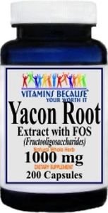Yacon Root Extract+FOS-1000mg Prebiotic Fiber 3Month Supply Weight Loss 200 Caps