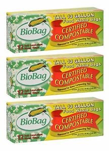 3 Pack BioBag Certified Compostable Tall 13 Gallon Food Waste Bags - 12 Count